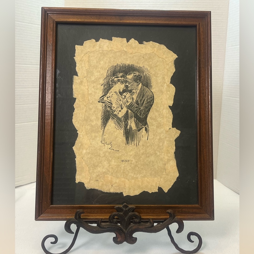 Vintage C Allan Gilbert “Melted” Framed Romantic Couple Art 1900s Signed